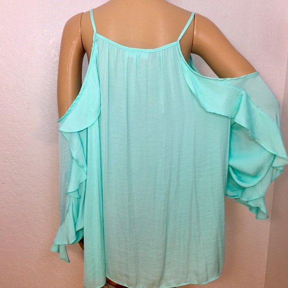 Dope NWOT Jennifer Lopez Peep Shoulder Mint Long Sleeved Top - Picture 4 of 11